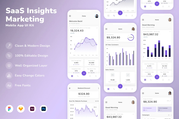 SaaS Insights & Marketing Mobile App UI Kit