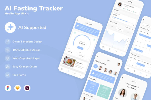 AI Fasting Tracker Mobile App UI Kit