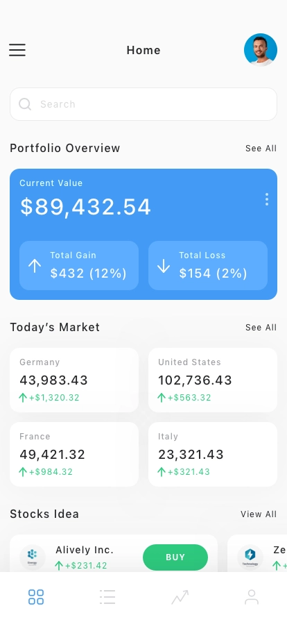 Stock Market Mobile App UI Kit - Screenshot 1
