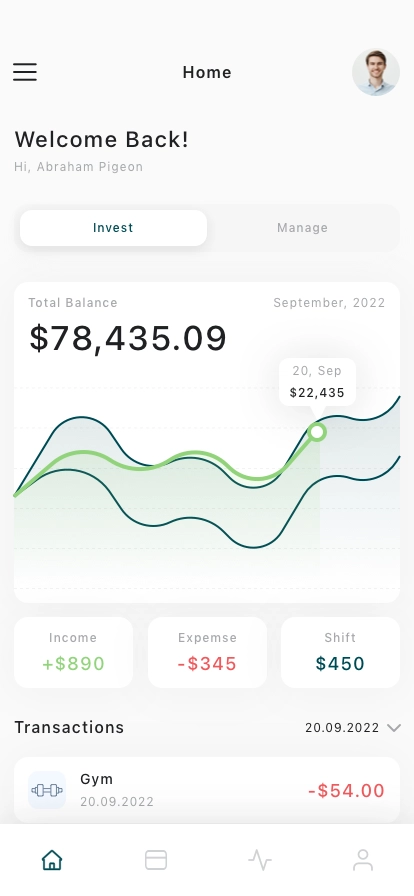 Fintech Dashboard Mobile App UI Kit - Screenshot 1