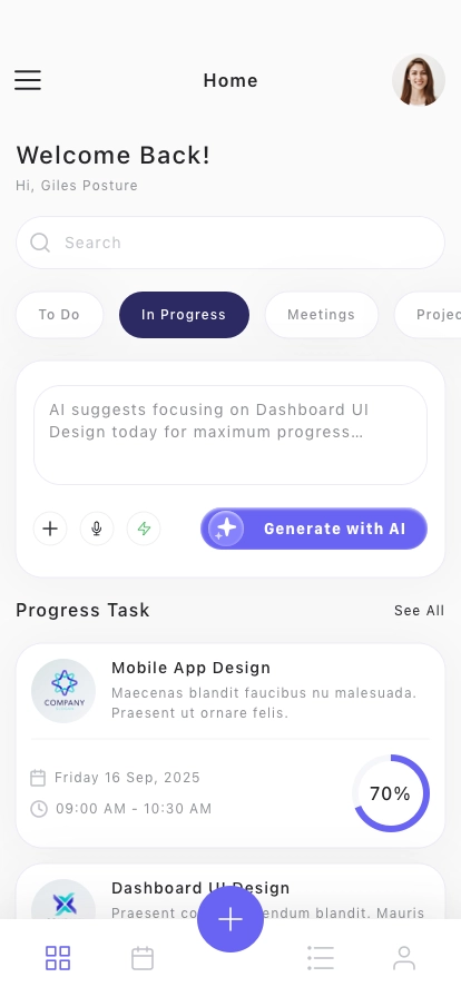 AI Management Task Mobile App UI Kit - Screenshot 1