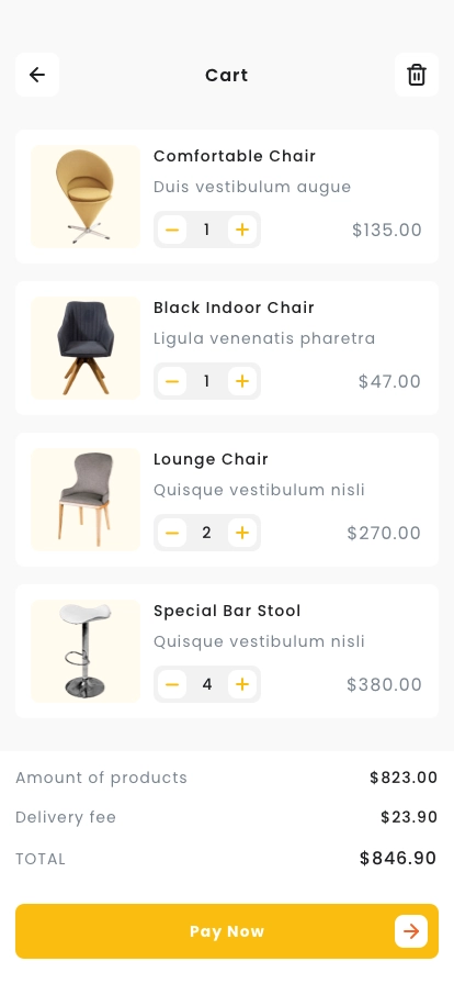 Chair Shop e-Commerce Mobile App UI Kit - Screenshot 4