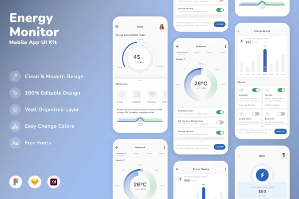 Energy Monitor Mobile App UI Kit