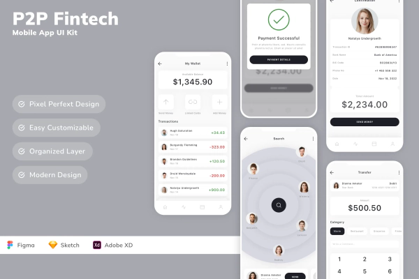 P2P Fintech Mobile App UI Kit
