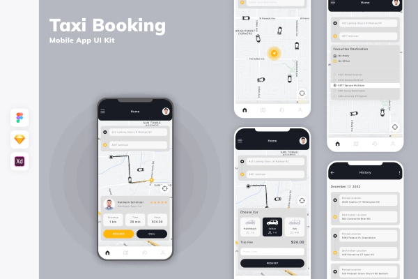 Taxi Booking Mobile App UI Kit