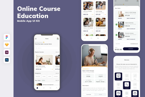 Online Course & Education Mobile App UI Kit