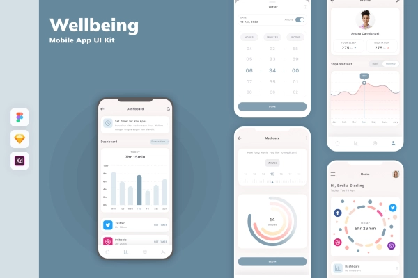 Wellbeing Mobile App UI Kit