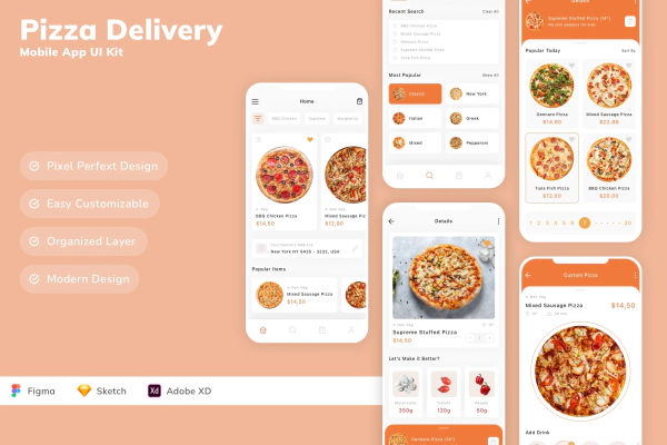 Pizza Delivery Mobile App UI Kit