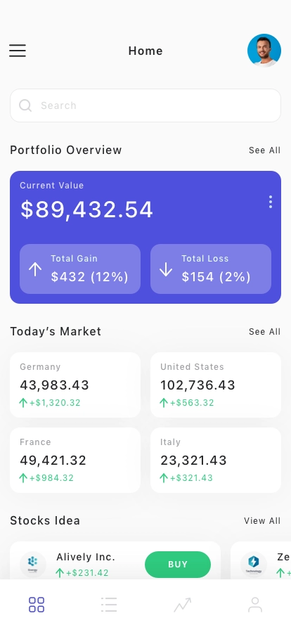Stock Market Mobile App UI Kit - Screenshot 1