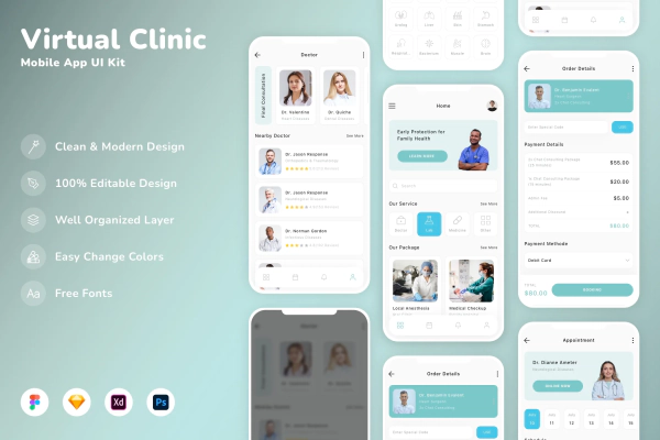 Virtual Clinic Mobile App UI Kit