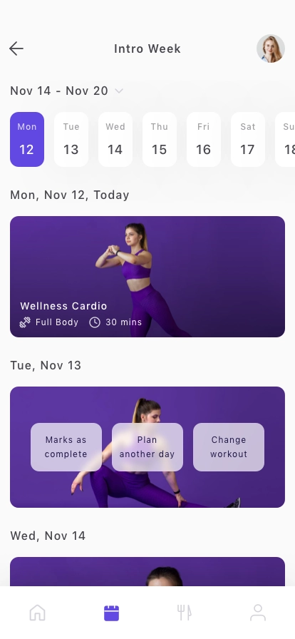 Workouts & Meal Planner Mobile App UI Kit - Screenshot 1