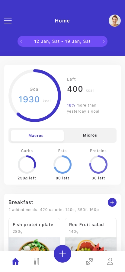 Calorie Counting Mobile App UI Kit for Figma, Sketch & XD | UIworkshop