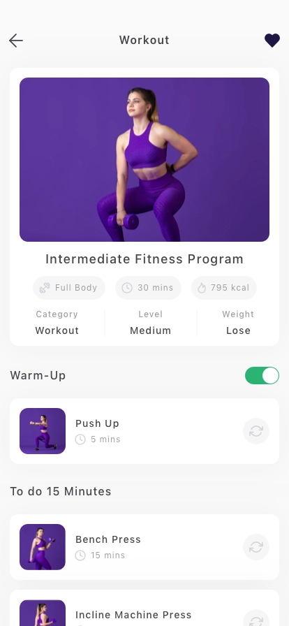 Workouts & Meal Planner Mobile App UI Kit - Screenshot 2