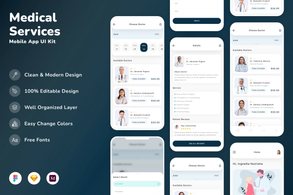 Medical Services Mobile App UI Kit