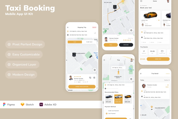 Taxi Booking Mobile App UI Kit