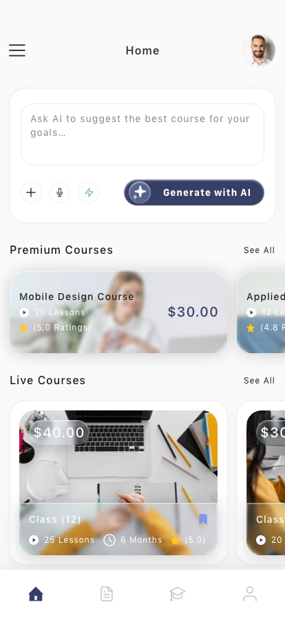AI Online Course Mobile App UI Kit - Screenshot 1