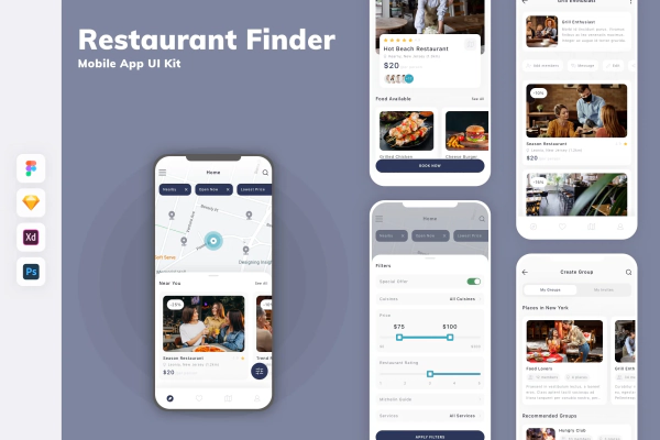 Restaurant Finder Mobile App UI Kit