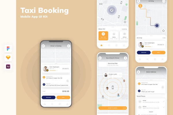 Taxi Booking Mobile App UI Kit