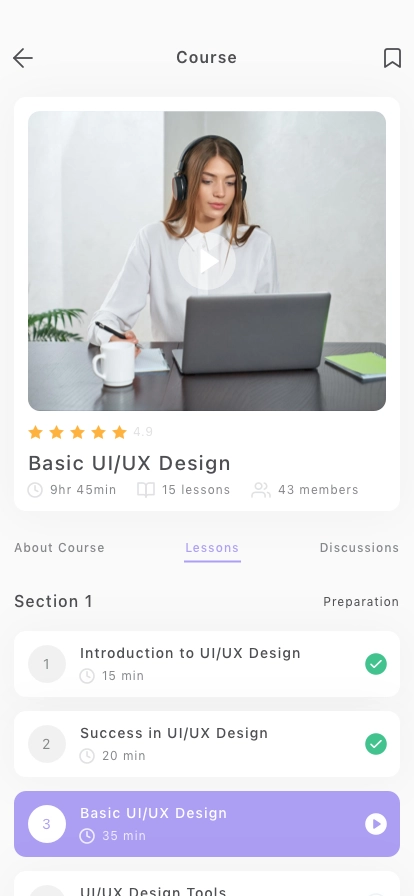 Online Course Mobile App UI Kit - Screenshot 2