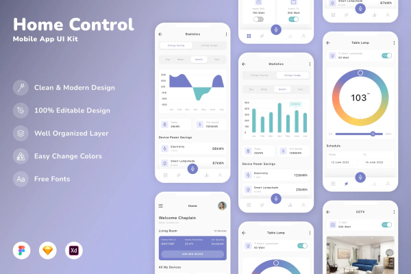 Home Control Mobile App UI Kit
