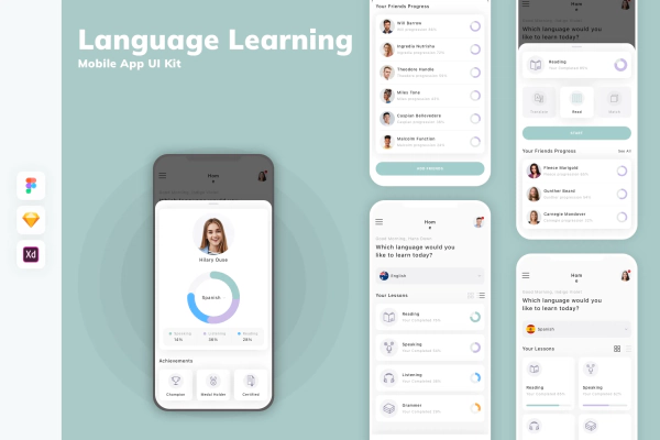 Language Learning Mobile App UI Kit