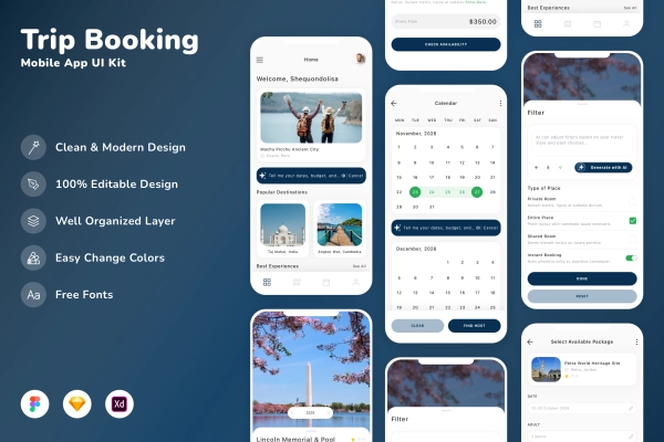 Trip Booking Mobile App UI Kit