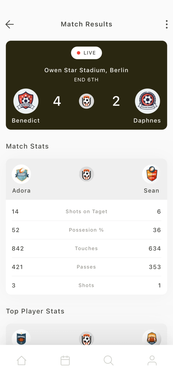 Live Score Mobile App UI Kit for Figma, Sketch & XD | UIworkshop