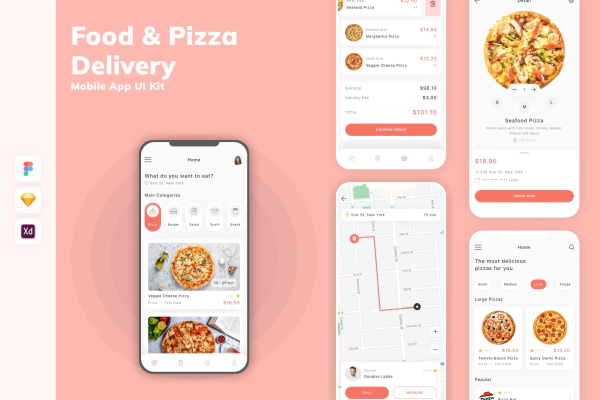 Food & Pizza Delivery Mobile App UI Kit