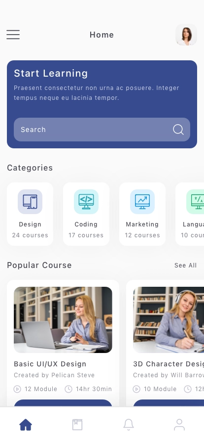 Online Course Mobile App UI Kit - Screenshot 1