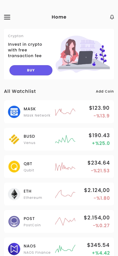 Cryptocurrency Investment Wallet App UI Kit - Screenshot 1