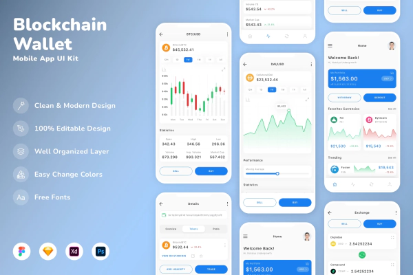 Blockchain Wallet Mobile App UI Kit