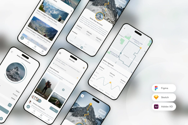 Hiking Trip & Trail Mobile App UI Kit