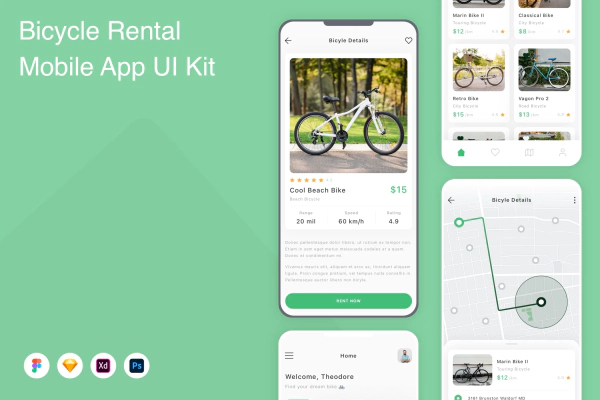 Bicycle Rental Mobile App UI Kit
