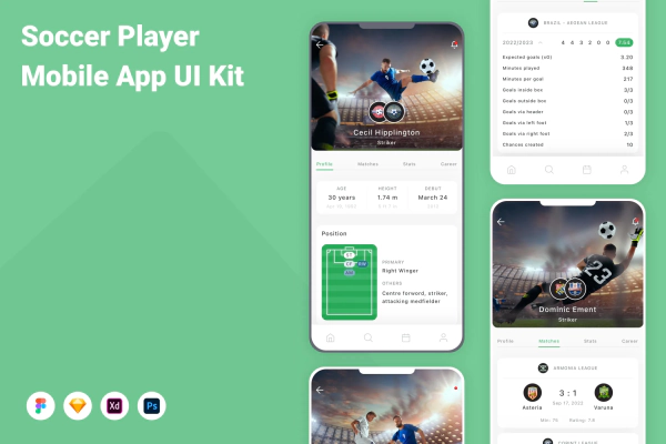 Soccer Player Mobile App UI Kit