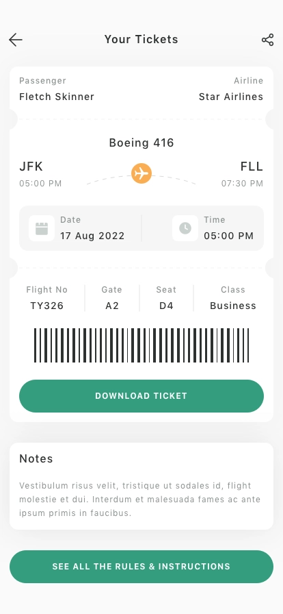 Flight Ticket Booking Mobile App UI Kit - Screenshot 5
