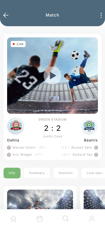 Livescore Sport Mobile App UI Kit - Screenshot 2