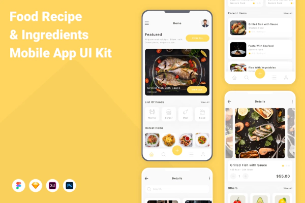 Food Recipe & Ingredients Mobile App UI Kit