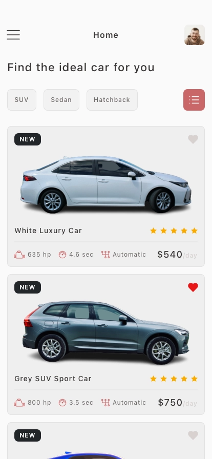 Rental Car Mobile App UI Kit - Screenshot 1