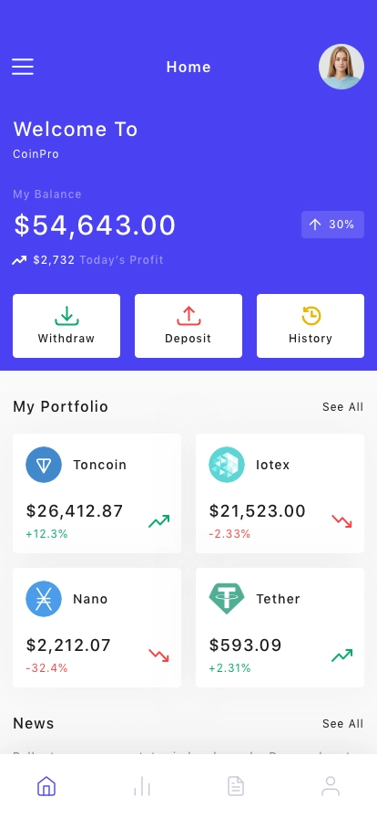 Cryptocurrency Invester App UI Kit - Screenshot 1