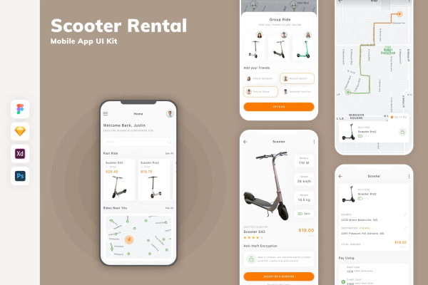 Scooter Rental Mobile App UI Kit