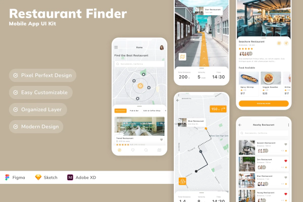 Restaurant Finder Mobile App UI Kit