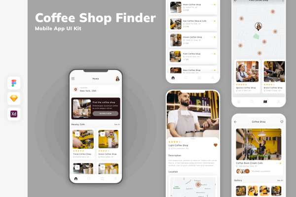 Coffee Shop Finder Mobile App UI Kit