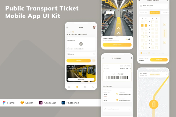 Public Transport Ticket Mobile App UI Kit