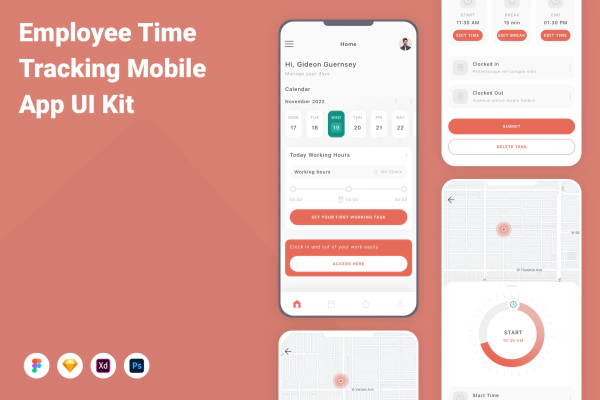 Employee Time Tracking Mobile App UI Kit