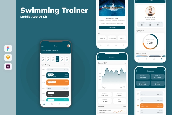 Swimming Trainer Mobile App UI Kit