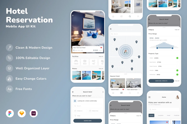 Hotel Reservation Mobile App UI Kit