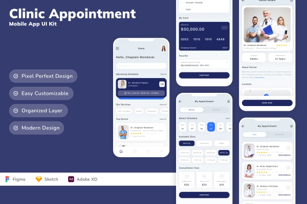 Clinic Appointment Mobile App UI Kit