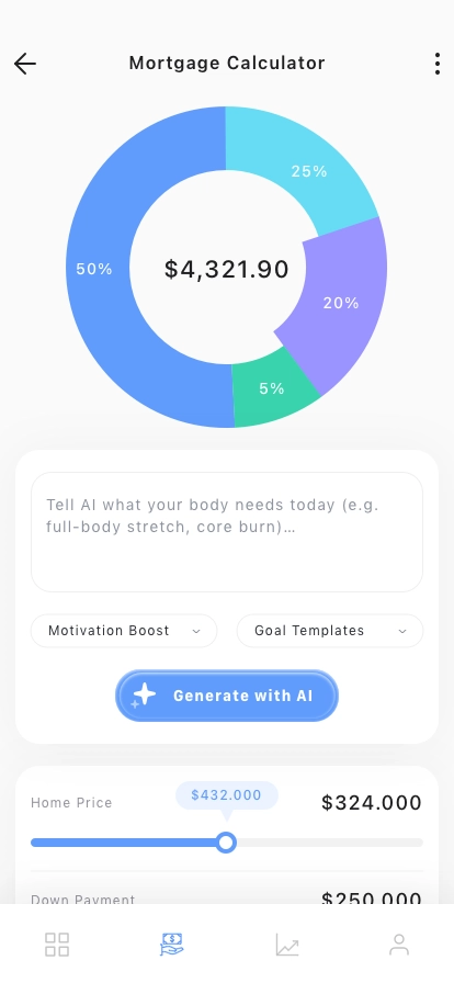 AI Home Mortgage Calculator Mobile App UI Kit - Screenshot 1