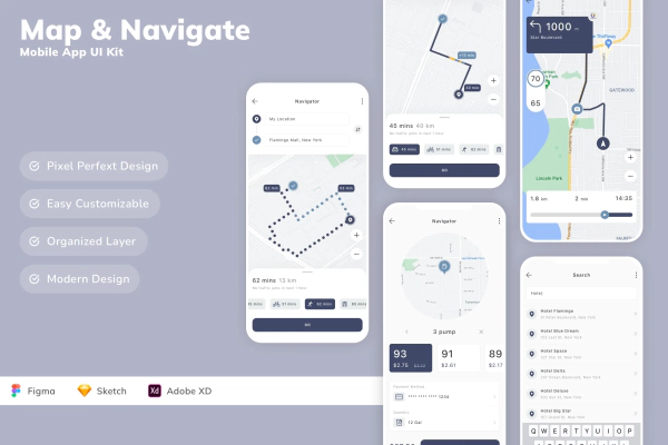 Map & Navigate Mobile App UI Kit