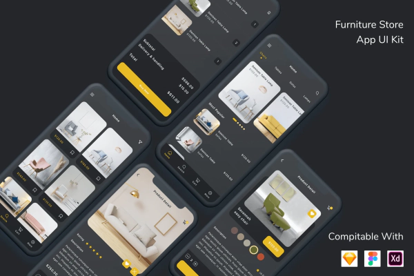 Furniture Store App UI Kit Dark Mode